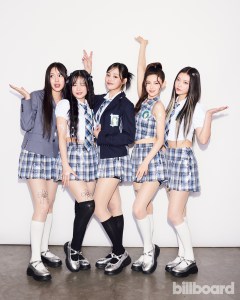 Hyein, Hanni, Minji, Danielle, and Haerin of NewJeans photographed on March 6, 2024 at the YouTube Theater at Hollywood Park in Los Angeles, CA.
