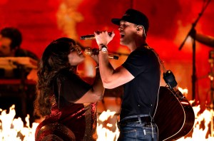 Brittney Spencer and Parker McCollum perform on stage during the 2024 CMT Music Awards at Moody Center on April 7, 2024 in Austin, Texas.