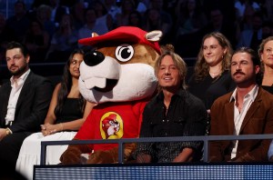 Bucky The Beaver of Buc-ee's and Keith Urban attend the 2024 CMT Music Awards at Moody Center on April 7, 2024 in Austin, Texas.
