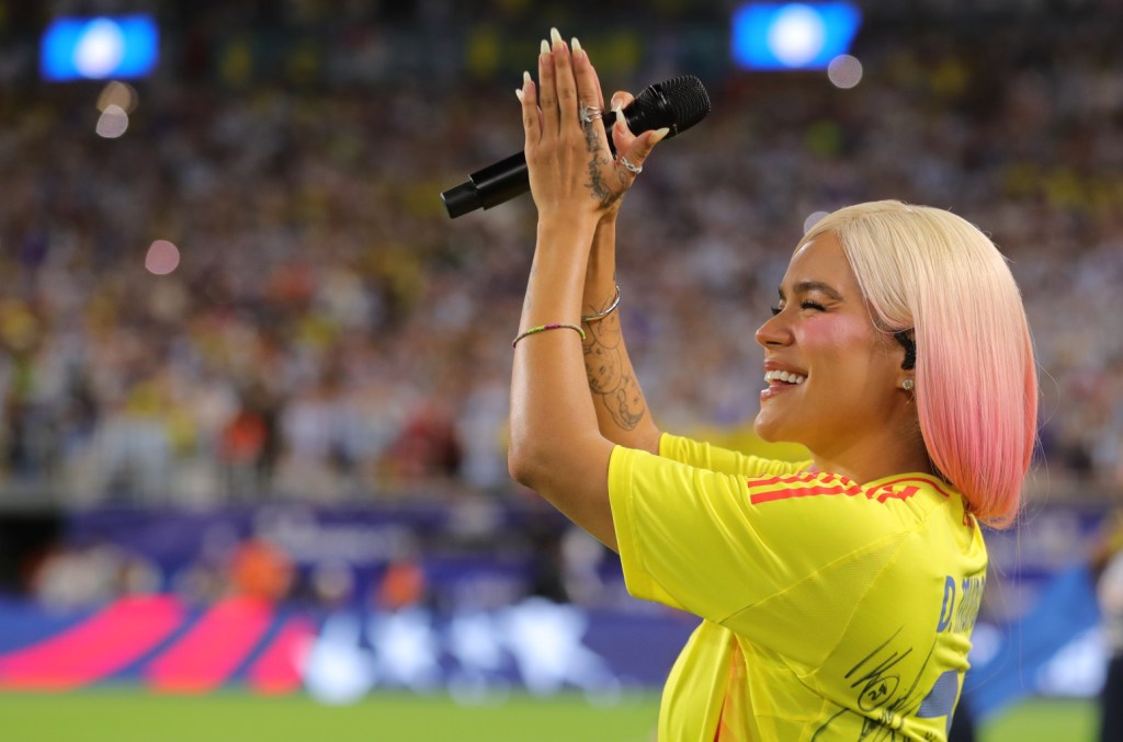 Karol G & Abel Pintos Sing The National Anthems At