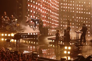 ELMONT, NEW YORK - SEPTEMBER 11: Benson Boone performs onstage during the 2024 MTV Video Music Awards at the UBS Arena on September 11, 2024 in Elmont, New York. (Photo by Arturo Holmes/Getty Images)