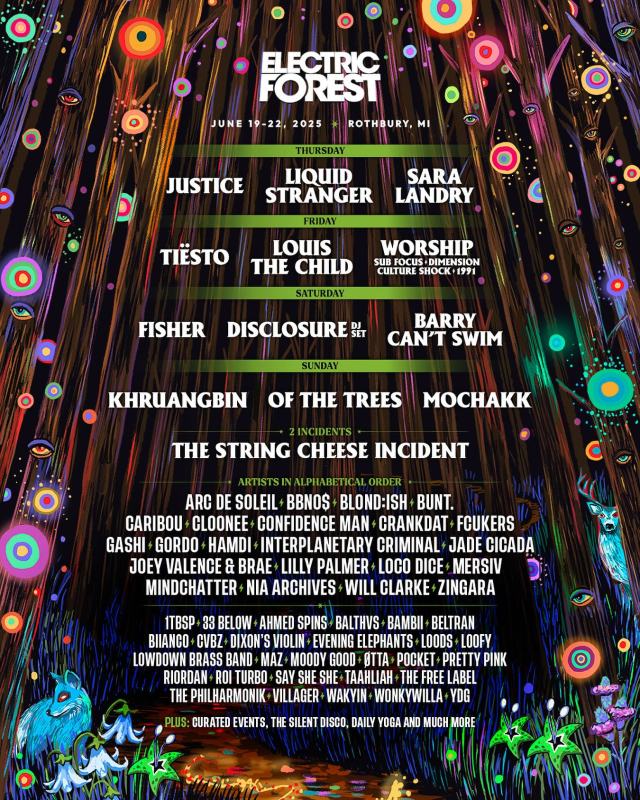 Electric Forest Reveals 2025 Lineup Featuring Justice, Tiësto, Sara Landry